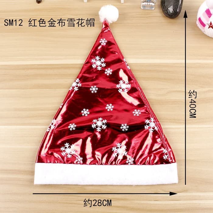 XHKS topi natal dewasa kilap snowflake salju santa christmas