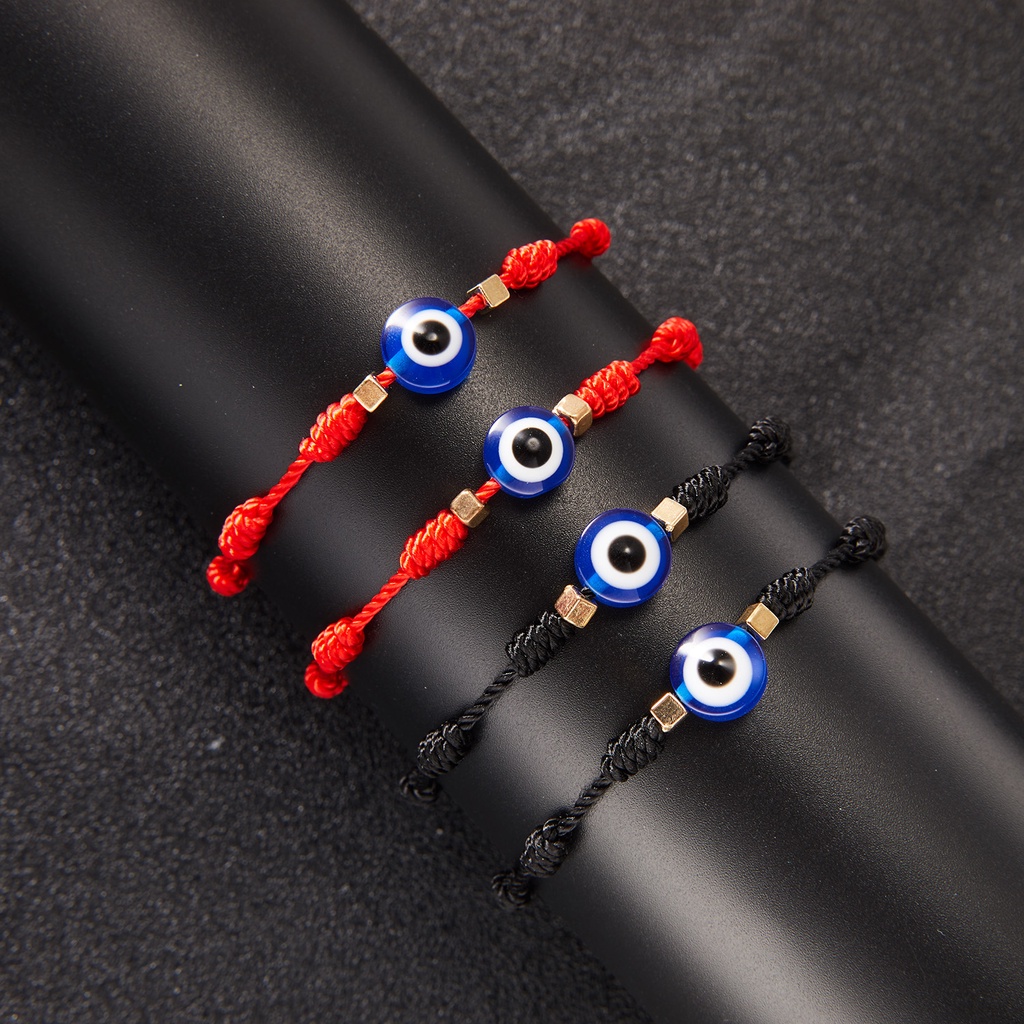 Black and red mixed color blue eyes 2 pack Red string of fate 7 knot eyes black and red rope lucky friendship woven adjustable paper card bracelet