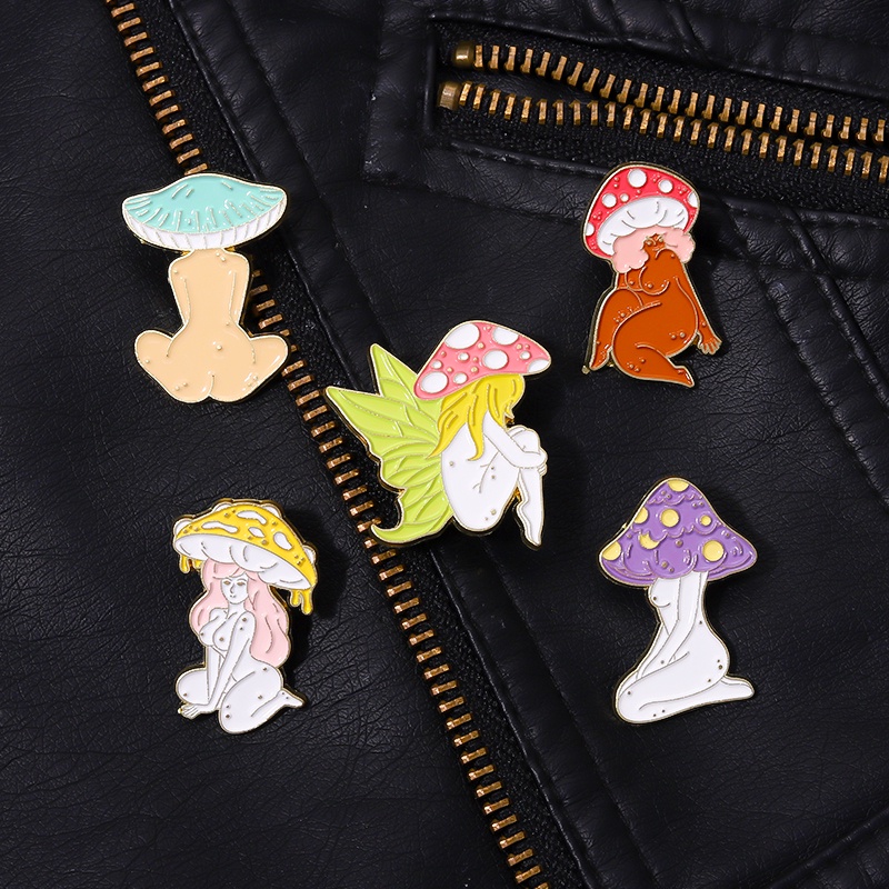 Bros Pin Enamel Bentuk Kartun Jamur Warna-Warni Untuk Wanita