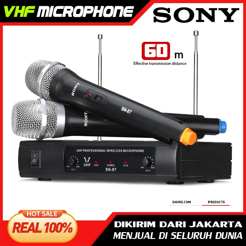 Mikrofon Nirkabel SN87 VHF band 2 genggam Jarak penerimaan 60M Peralatan audio KTV profesional