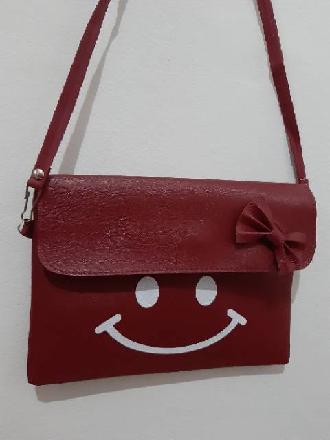 Tas selempang tas anak lucu tali panjang gambar smile