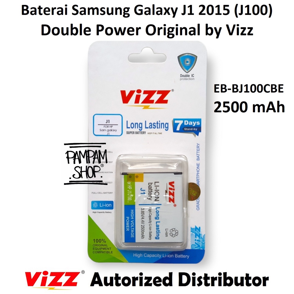 Baterai Vizz Double Power Original Samsung Galaxy J1 2015 J100 Batre Batrai Battery Ori SM-J100H HP Handphone