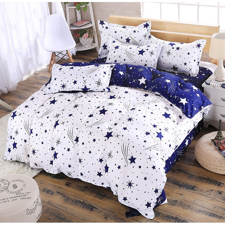 Sprei Katun Anti Geser Lokal CVC | belatrix putih star &amp; Astrolo Grey | ukuran 90 120 160 180x200