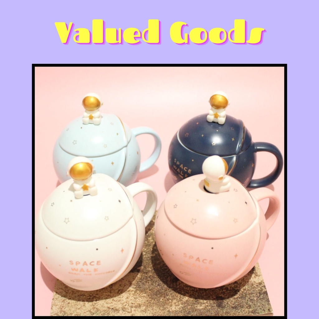 Gelas Keramik Botol Yakult + Spoon - BIRU MUDA TUA PUTIH PINK - cangkir warna warni unik mug bentuk 
