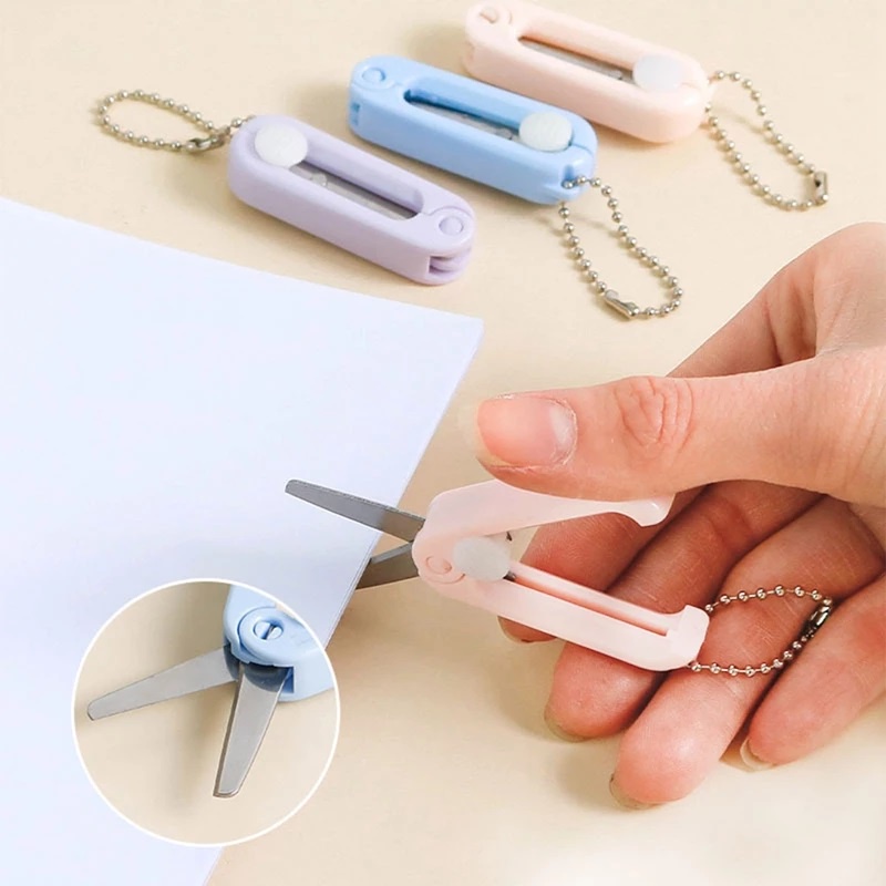 AVVET Gunting Lipat mini Portable tarik Stainless Steel Retractable Mini Folding Scissors Pemotong Kertas Paper Cutter lucu