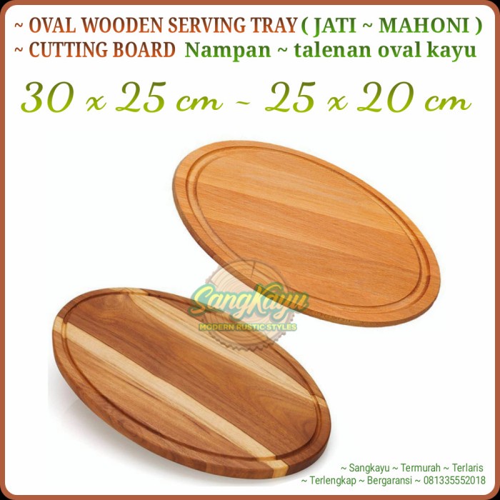 Nampan talenan kayu jati mahoni wooden cutting board line edge oval