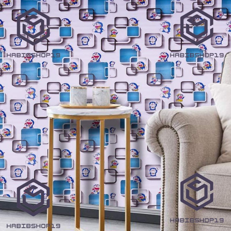 Wallpaper Sticker Dinding Motif Doraemon Kotak 3D Panjang 10M x Lebar 45Cm