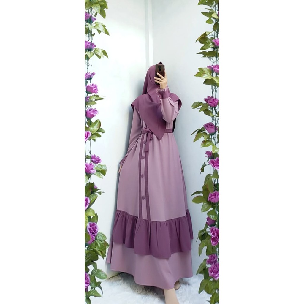 GAMIS set kafia halimah khimar syari kriwil serut kancing Khimar Itycrepe busui berkah modis