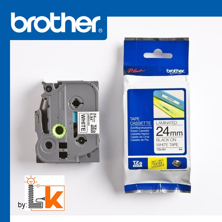 

BROTHER TAPE CASSETE TZE-251 LAMINATED 24MM BLACK ON WHITE TAPE