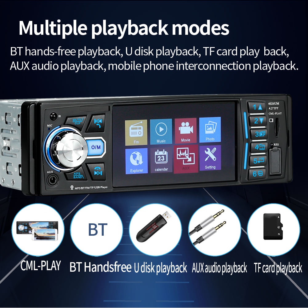 Tape single din 4026 MirrorLink Android Video Player  Bluetooth USB FM Radio paket Lengkap kamera Mundur