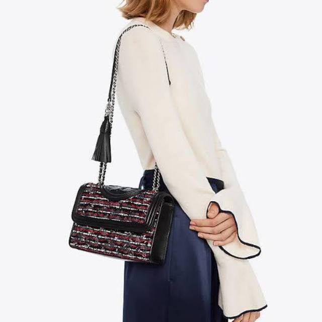 Tory Burch Fleming Tweed Mini Convertible tas original authentic asli