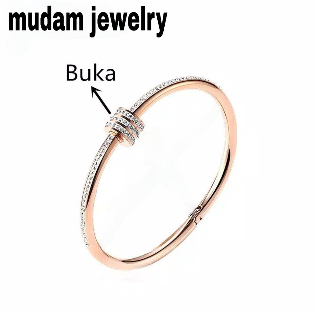 Gelang Ring Putar Kristal Putih Titanium Tersedia Warna Rose Gold, Gold dan Silver