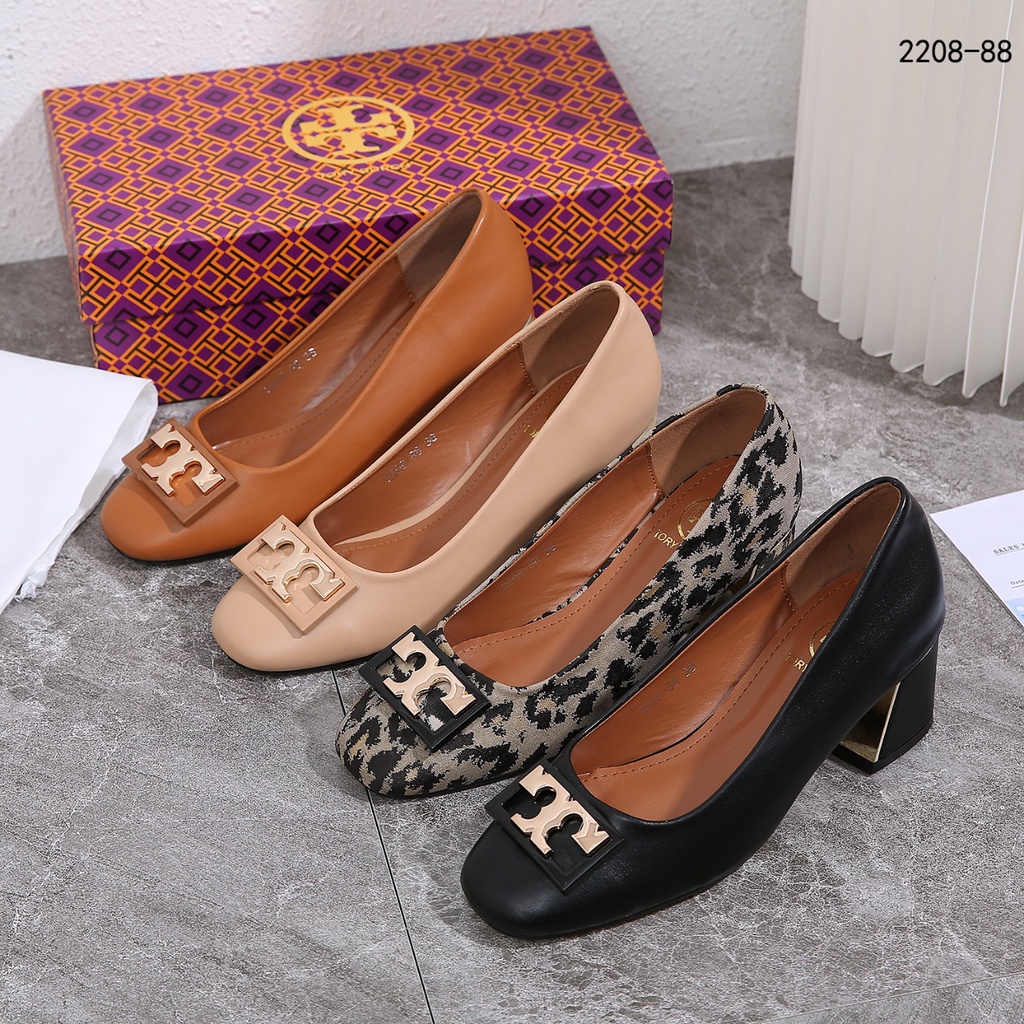 TB Gigi Leather Block Heels Pumps #2208-88