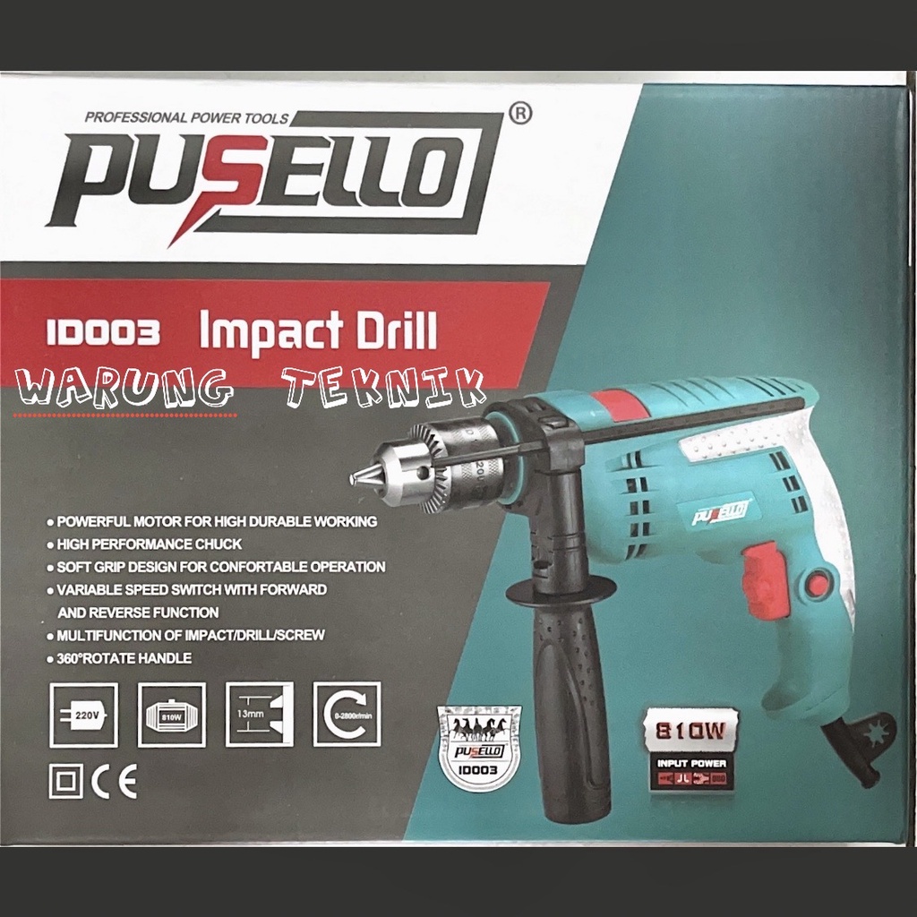 PUSELLO ID003 Impact Drill Mesin Bor Tembok Beton Kayu Besi 13 mm 810 Watt