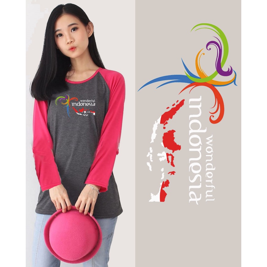 Kaos Raglan Abu Tua Lengan Panjang Gambar Wonderful Indonesia