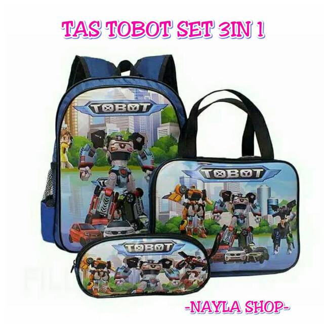 &quot;aurabagss&quot; - Beli 1 Dapat 3 Tas Anak Set 3 In 1 8393 Tas Ransel Anak Terbaru Motif Printing &quot;TOBOT &amp; LOL&quot; Tas Sekolah Anak PAUD TK SD Backpack Anak Unisex Multifungsi Lucu Keren Murah