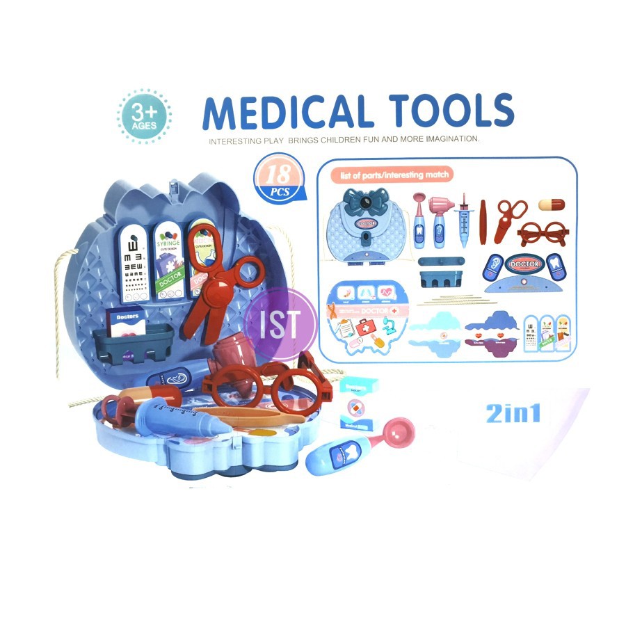 MWN Mainan Doctor Medical Tools 2 in 1 18 pcs No.688-111A