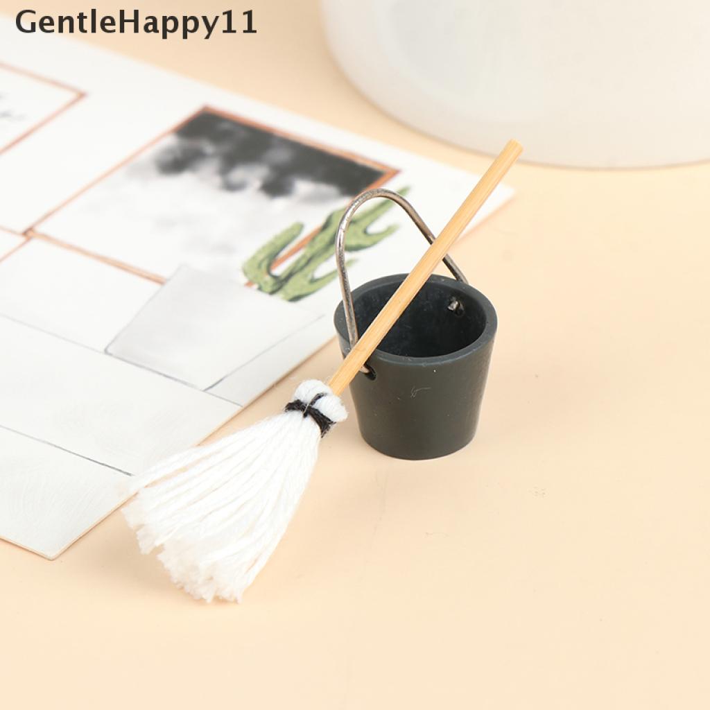 Gentlehappy 1 Set Mainan Miniatur Ember + Alat Pel + Sapu Skala 1: 12 Untuk Dekorasi Rumah Boneka