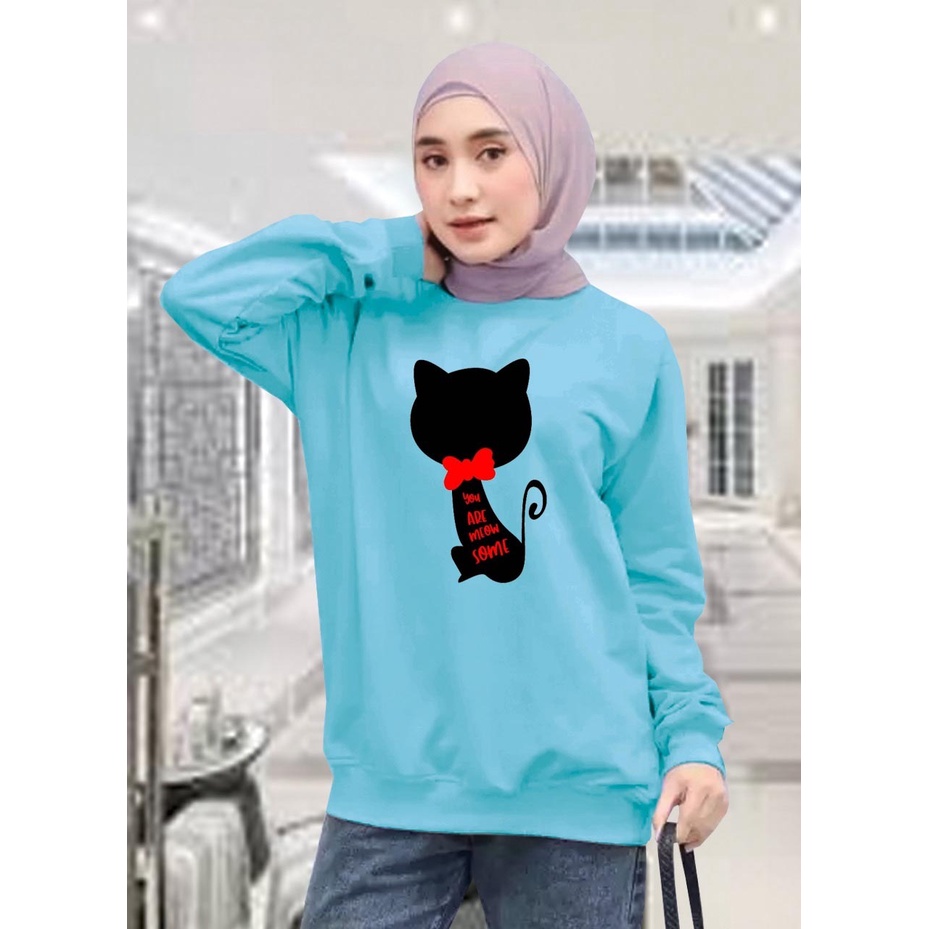 Kaos Lengan Panjang meow pita / Kaos Sweatshirt / Atasan Wanita / Atasan Wanita Lengan Panjang