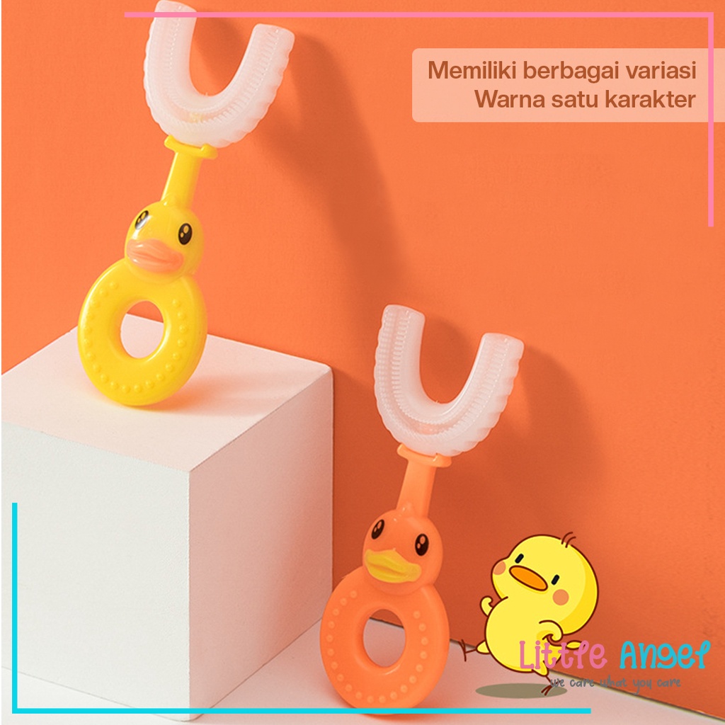 SIKAT GIGI BAYI ANAK BENTUK U Silikon Baby Training Toothbrush Kids 1 Tahun Karakter Bebek Premium Silicon Lembut Bulu Halus Import