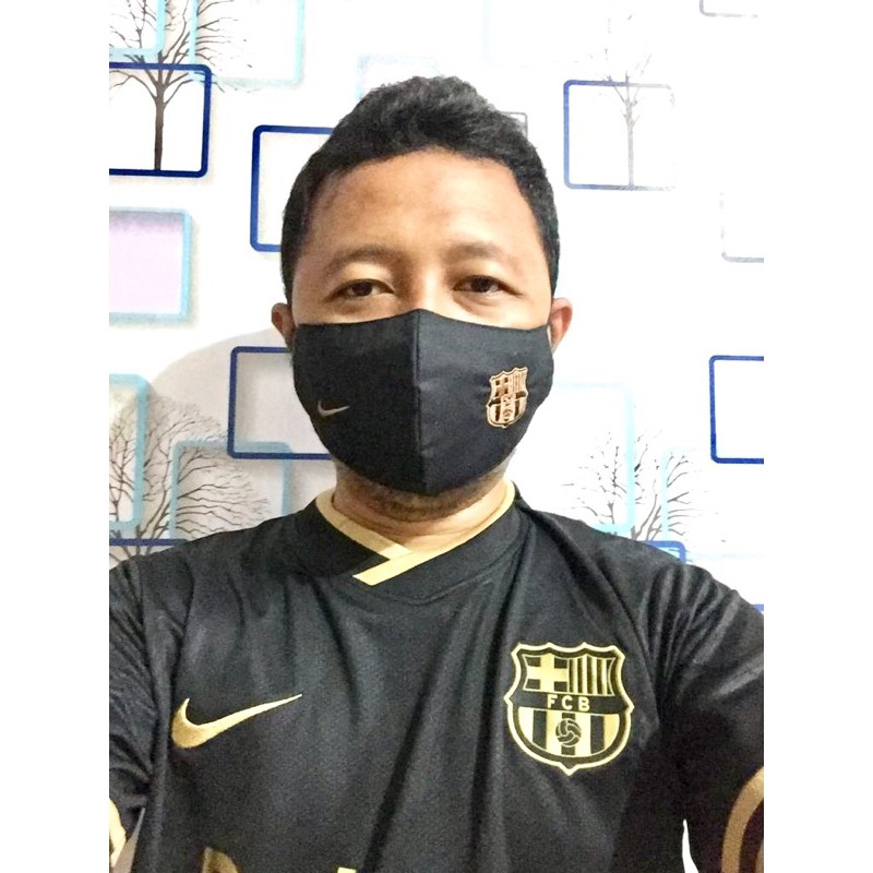 Masker Bordir Bola Barcelona Kain Katun 3 Ply