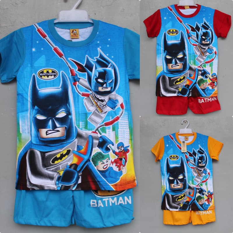 stelan baju kaos celana lego superhero batman full print size 2-10thn