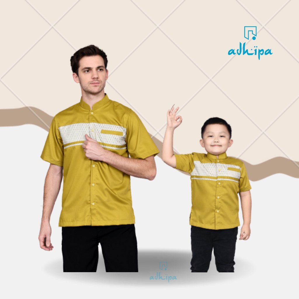 Koko Couple Ayah dan Anak warna hijau lime lemon songket