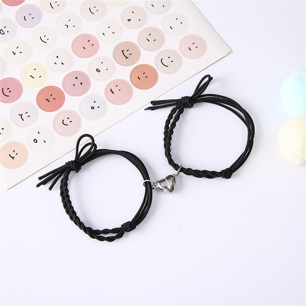 2Pcs Set Gelang Tali Magnet Pria Wanita Teman Pasangan Gadis Hitam Couple