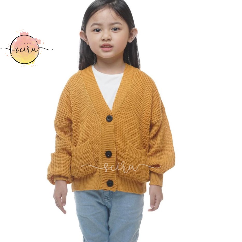 [BISA COD] Olivia Cardy Crop Pocket Anak / Kardigan Rajut Anak / Helena Cardigan Rajut Anak Kombinasi 3 Tone / Nakara Combinasi