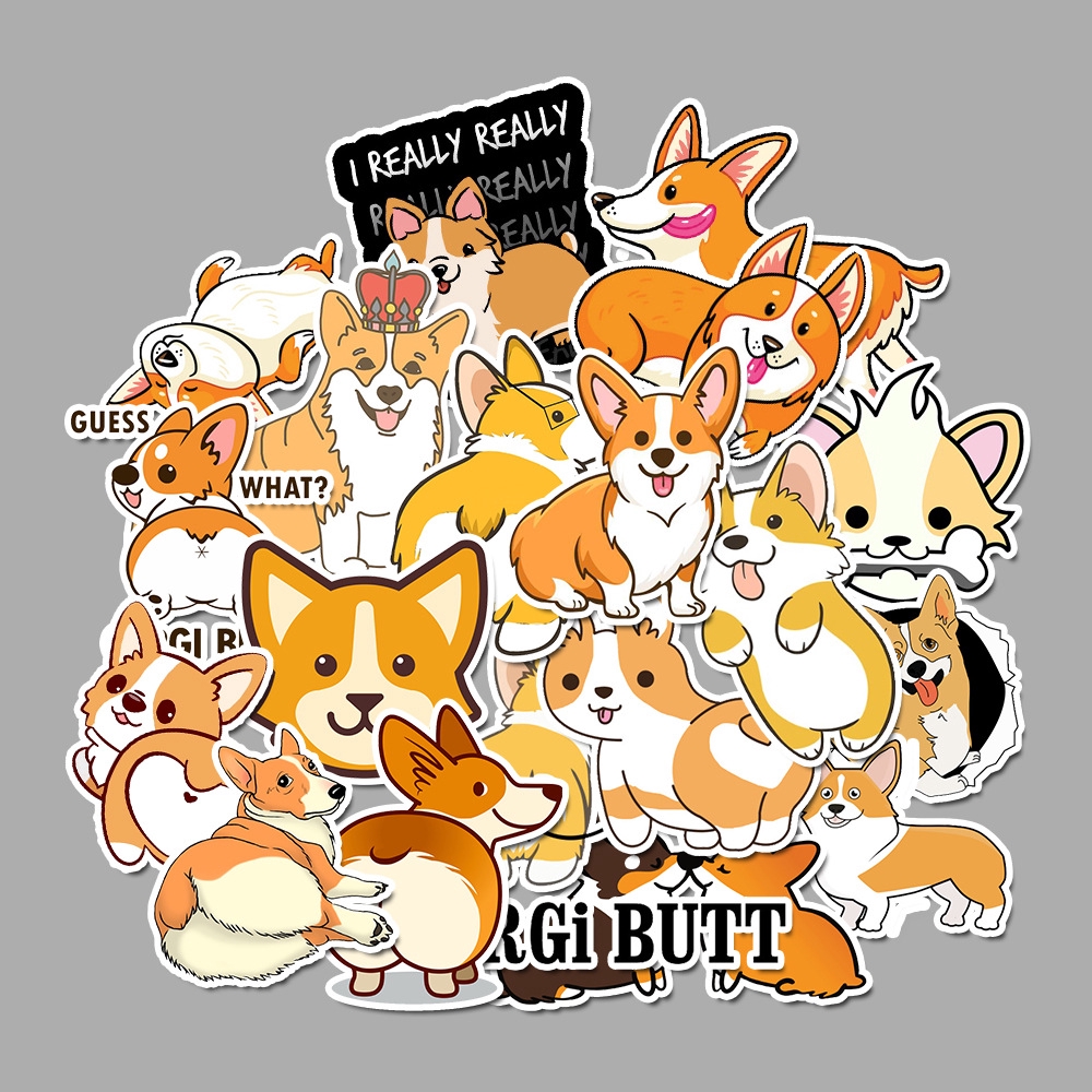 50pcs/set Stiker Desain Anjing Corgi Anti Air Untuk Dekorasi Kulkas/Skateboard/Laptop