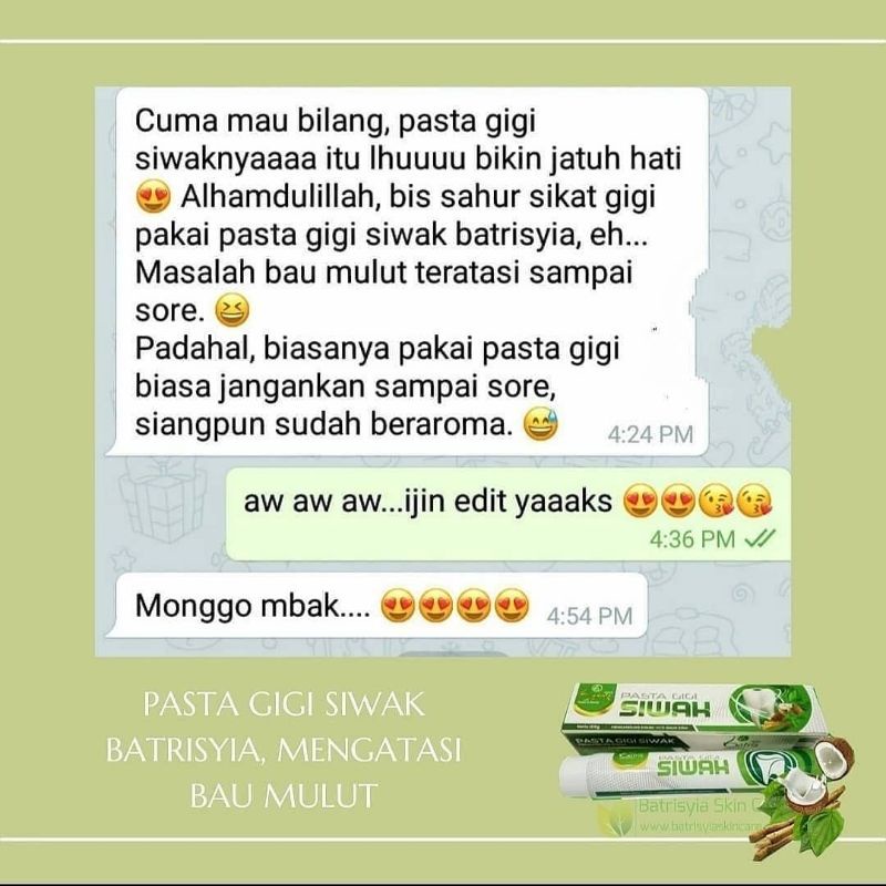 PASTA GIGI SIWAK BATRISYIA / OBAT SAKIT GIGI HERBAL/PASTA GIGI PERONTOK KARANG GIGI