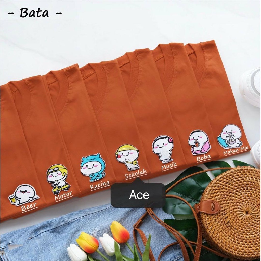 BSF Pentol Quby Series Bordir Bata PE Kaos Perempuan Lengan Pendek Baju Atasan Wanita Kerah Bulat Pa