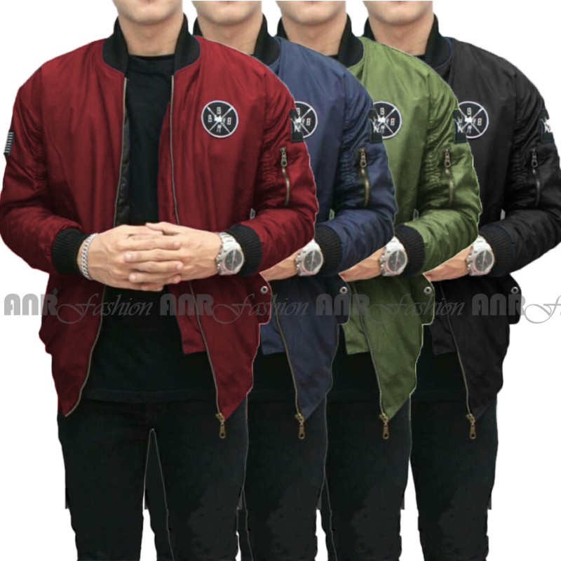 Jaket Pilot Bomber Scoot Logo BSGR Pria/Cowok - Hitam/Biru Navy/Merah Maroon/Hijau Army