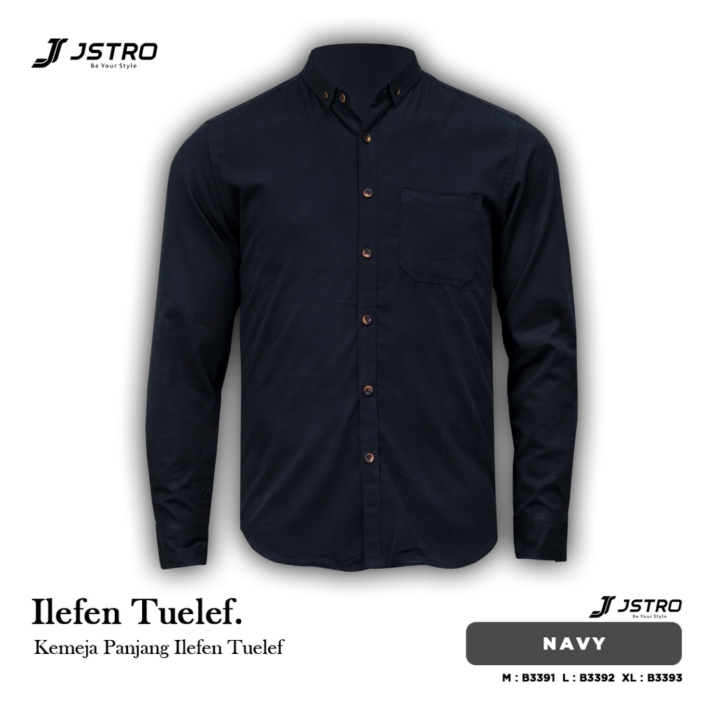 Jstro Kemeja Lengan Panjang Polos Twill Biru Dongker