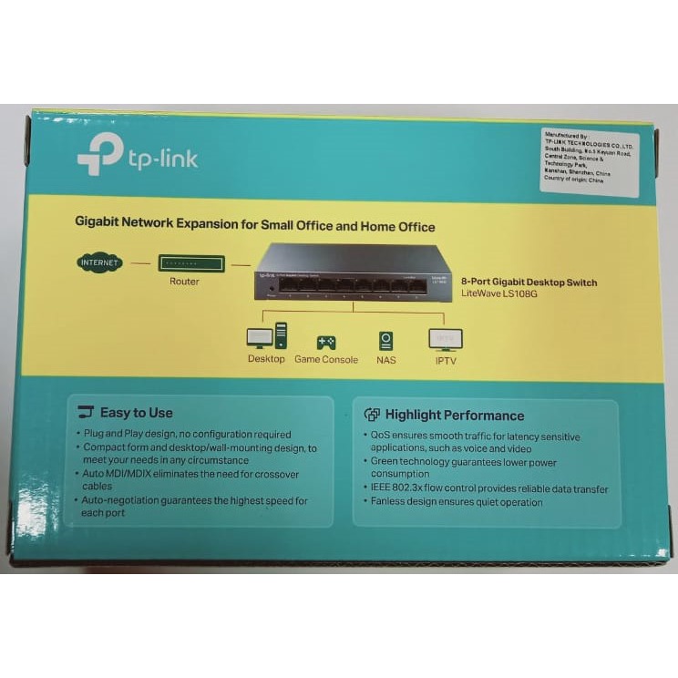 TP-LINK LS108G 8-Port 10/100/1000Mbps Gigabit Desktop Switch TPLINK Metal Case