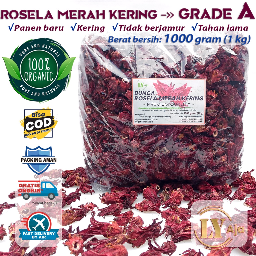 Teh Bunga Rosella Merah Rosela Ungu 1 Kg 1Kg LY Aja Kering Grade A