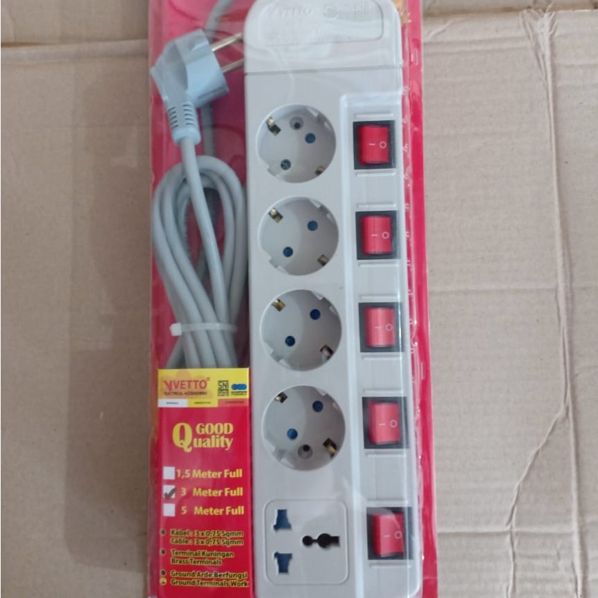 Stop Kontak VETTO MS5 MS-5 3M Multi Socket (5 Lubang 3 Meter)