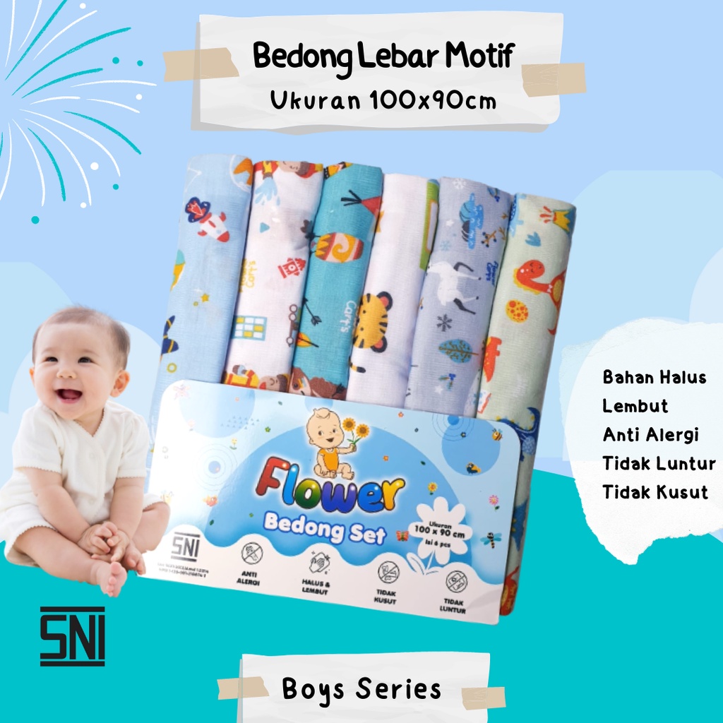 Bedong Bayi Jumbo Motif 6 pcs Laki-laki Perempuan Kain Bedongan Bayi SNI isi 6 pcs 100 x 90 cm Perlengkapan Bayi Baru Lahir Newborn