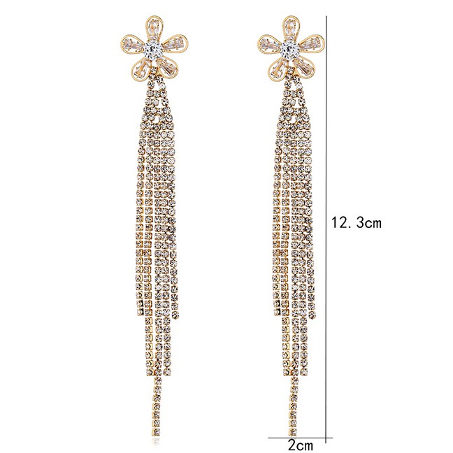 LRC Anting Tusuk Fashion Yellow Alloy Flower-studded Tassel Earrings D28675