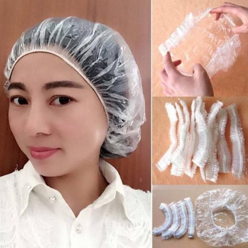 PLASTIK PLASTICK PLASTIC PENUTUP RAMBUT KEPALA MANDI PELINDUNG CAT RAMBUT HAIR CAP SHOWER NURSE CAP TRANSPARAN MURAH