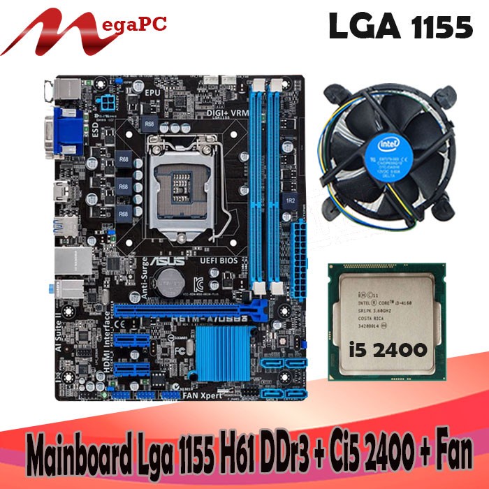 Mainboard Lga 1155 H61 DDR3 + Processor Core i5 2400 + Fan