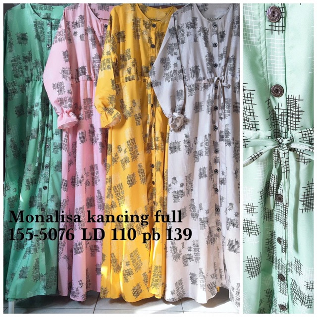 Gamis Wolfis Monalisa LD110 Busui kancing Deret / Serut Tali pinggang / 155-5076