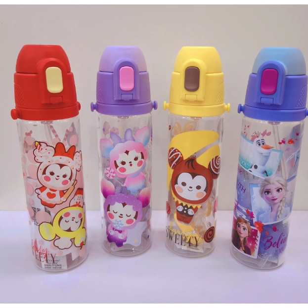DISNEY ORIGINAL waterbottles/botol air sedotan dgn tali panjang 580ml- WD750