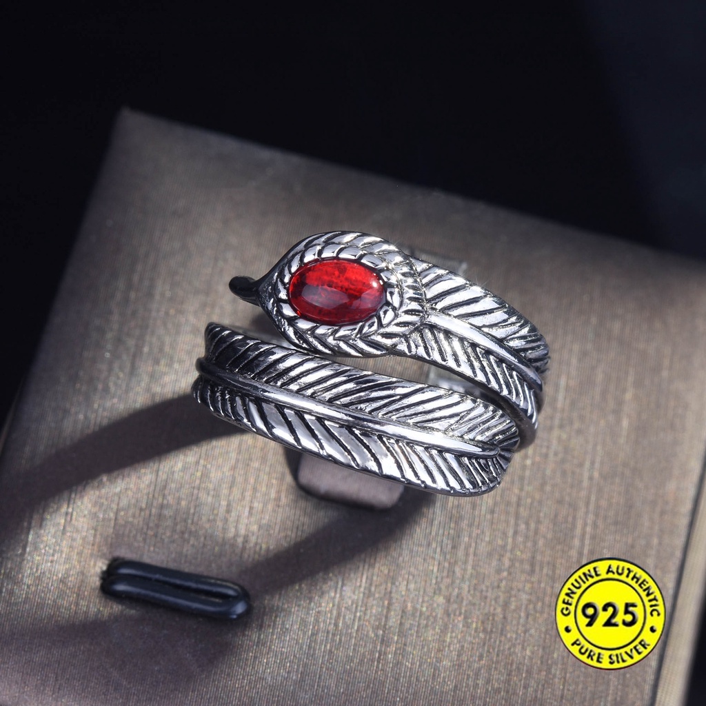 Cincin Sterling Silver 925 Model Terbuka Adjustable Dengan Berlian Merah Untuk Wanita