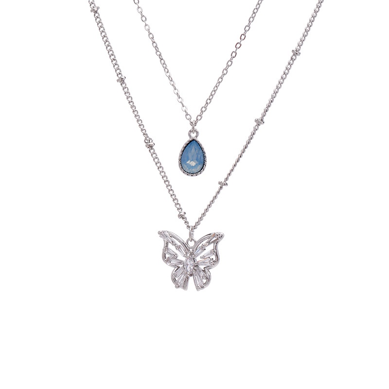 Blue water drop Butterfly zircon elegan retro minoritas sederhana halus semua yang sesuai dengan ras