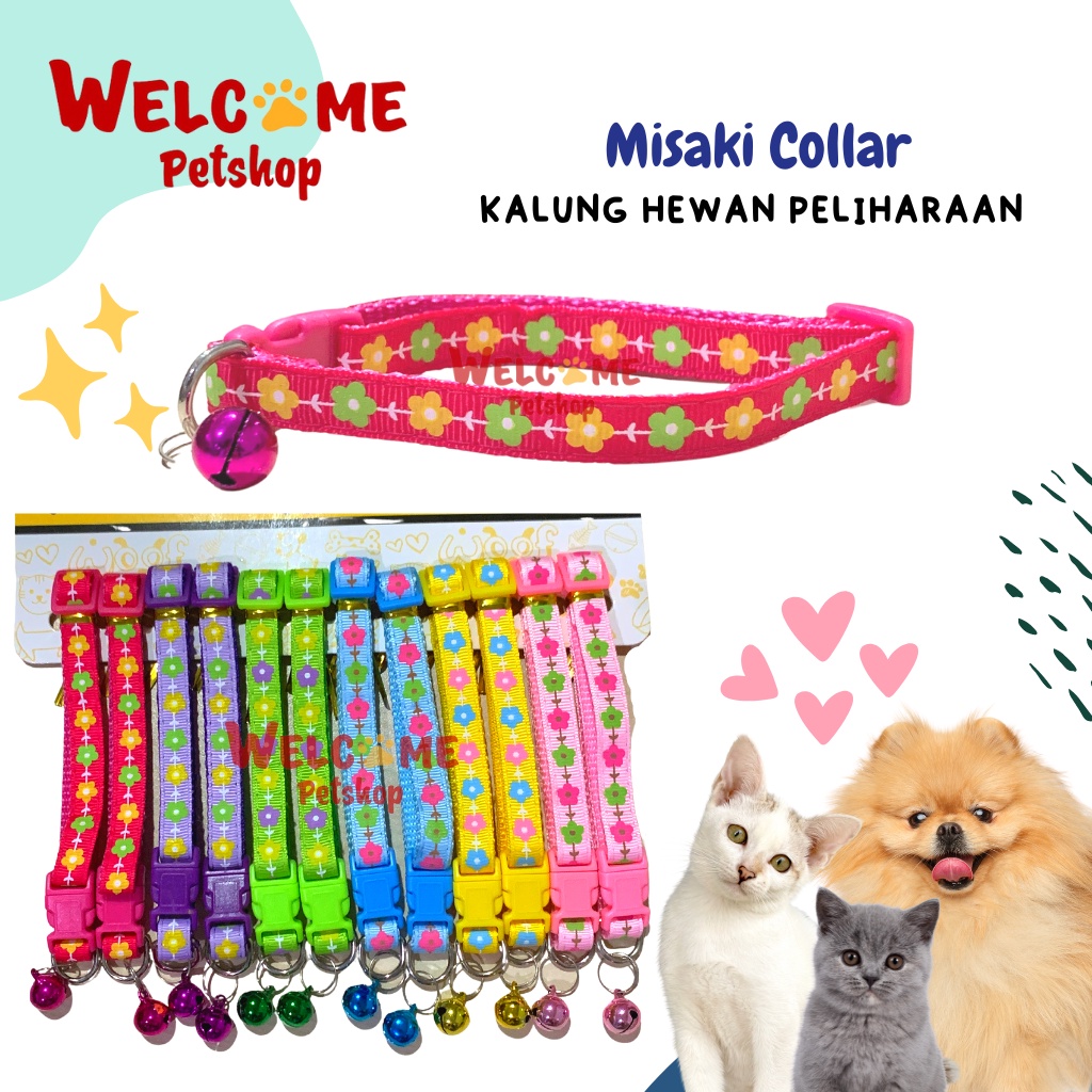 Misaki Collar Kalung Kerincing Anjing Kucing Kelinci Motif Bunga Lucu