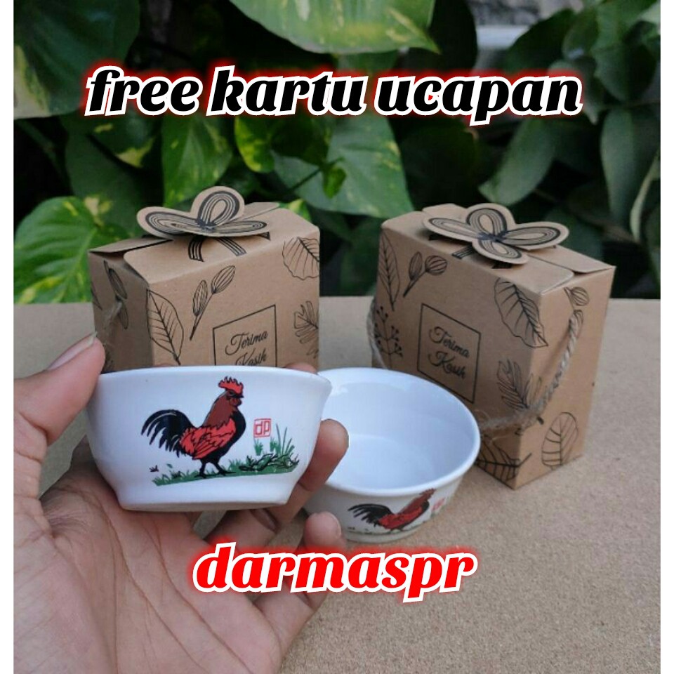 SOUVENIR PERNIKAHAN MANGKOK AYAM JAGO KEMASAN BOX SUDAH TERMASUK SABLON NAMA FREE KARTU UCAPAN