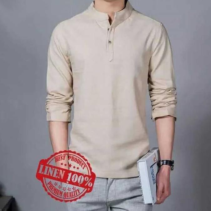 Labrador Store Termurah | Kemeja Koko Pria Lengan Panjang Raffi Lgs Bahan Linen - Hitam