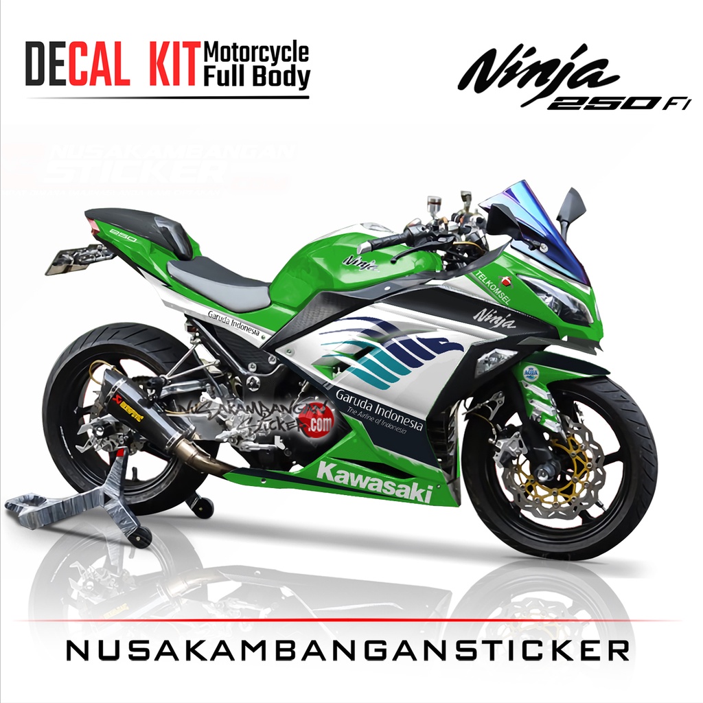 Stiker Decal Motor Kawasaki Ninja 250 fi Full Body Garuda Hijau Putih Grafis Racing Team Sticker Var