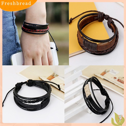 Fresh| Gelang Bangle Kulit Pu Multilapis Gaya Vintage Retro Untuk Unisex